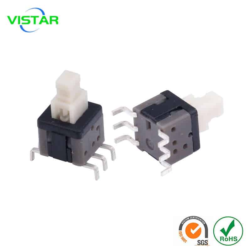 5.8mm push switch 2p2t dip 6pin 6脚双排弯脚立式高头按键开关5.8x5.8自锁开关