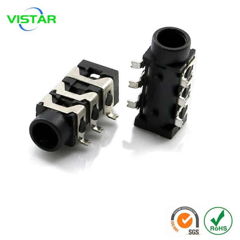 3.5 mm audio jack female stereo smd jack 3.5mm耳机音频插座PJ313D黑色3节6脚贴片耳机插座3.5母座