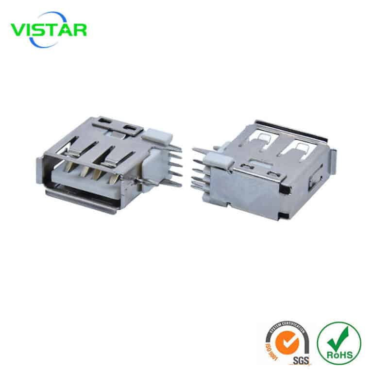 USB type-a female connector short body USB A母侧插4P母座 90度插板弯脚usb侧插母座