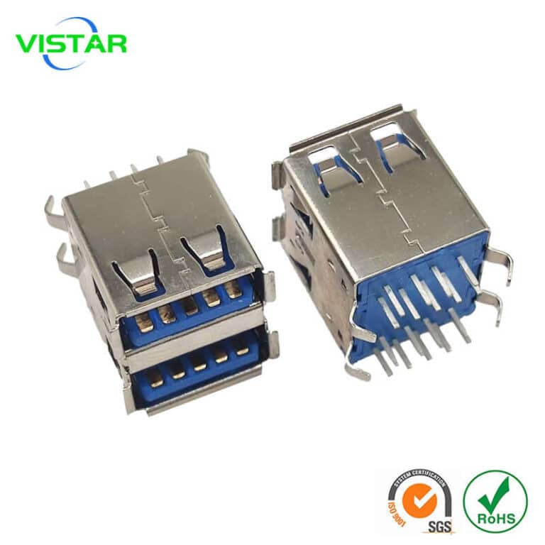 USB 3 motherboard connector double ports USB3.0双层母座180度插板连接器接立式插件USB连接器