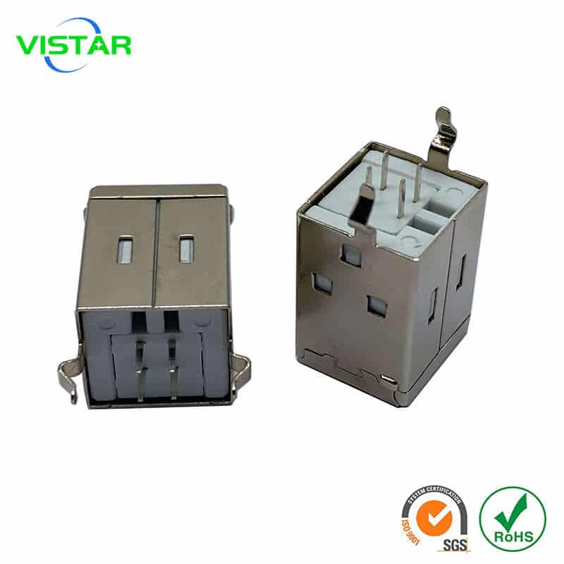 B USB connector Female DIP 180°USB B型母座180度立式弯脚