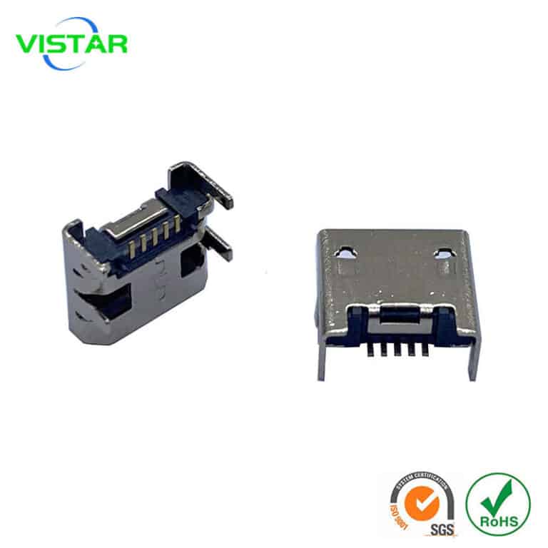 USB Micro B Connector SMT 5pin MICRO 5P母座四脚插件无卷边6.1*3.5*7.39